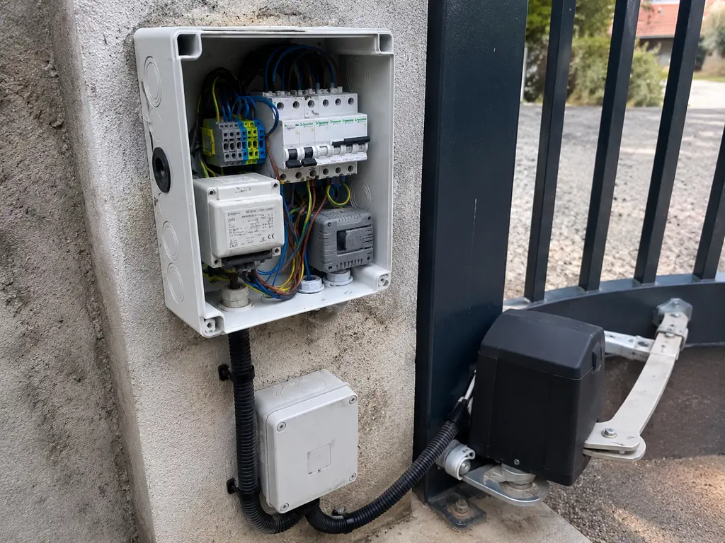 Coffret électrique extérieur et motorisation de portail