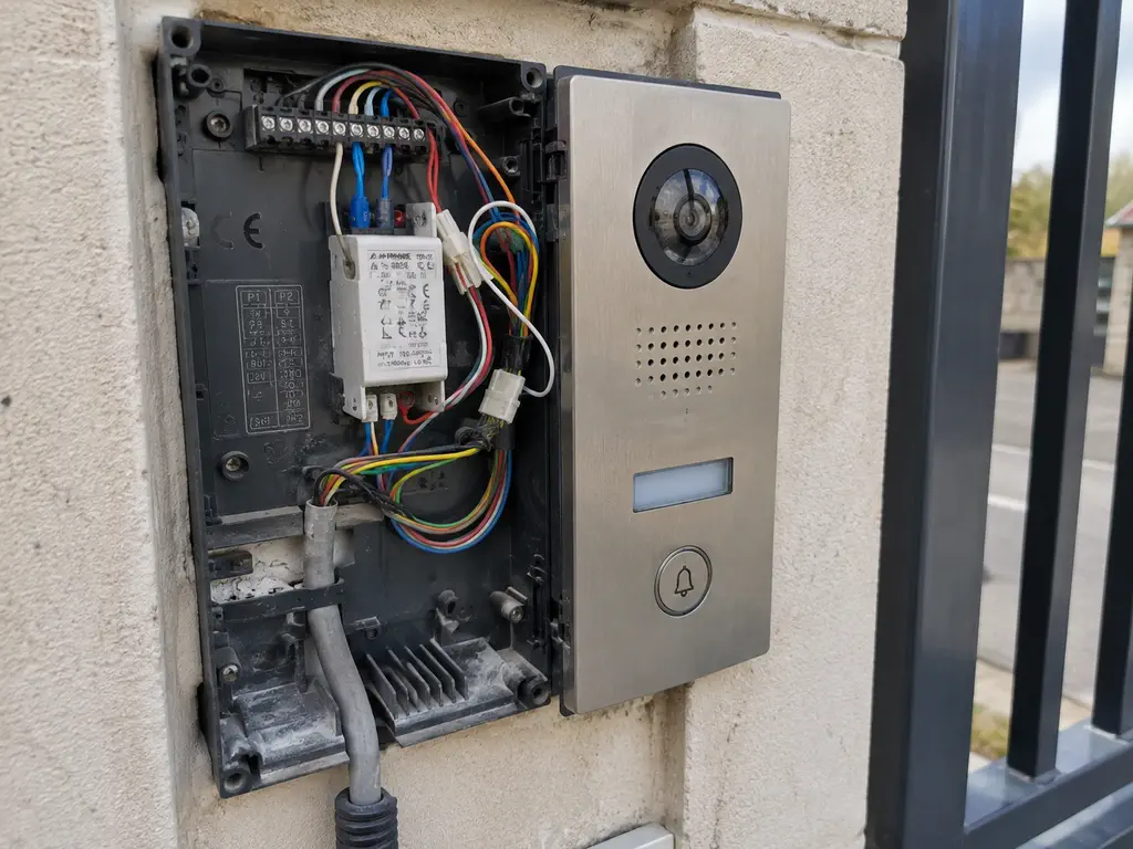Platine d’interphone vidéo raccordée en limite de propriété